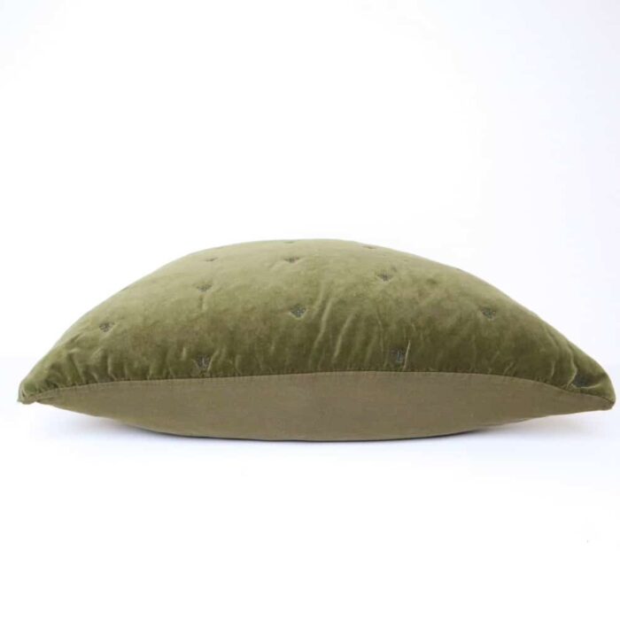 Mason Bee Velvet Cushion 60cm - Olive Green