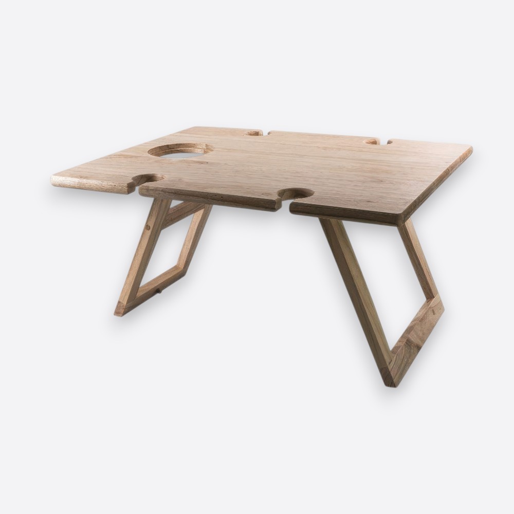 Portable Rubberwood Cheese & Wine Picnic Table