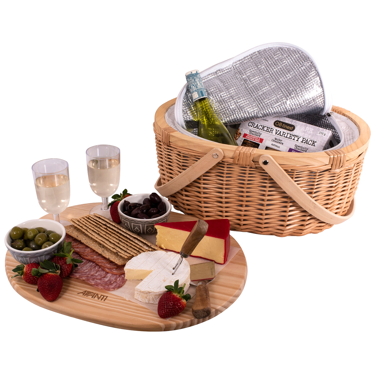 2 Person Pine Wood Top Insulated Picnic Basket Set - Image 2