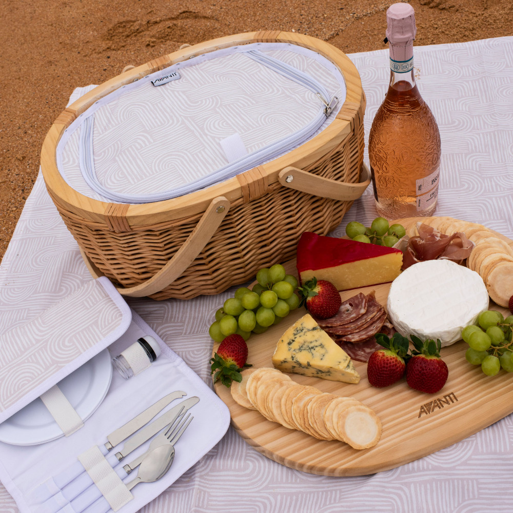 2 Person Pine Wood Top Insulated Picnic Basket Set