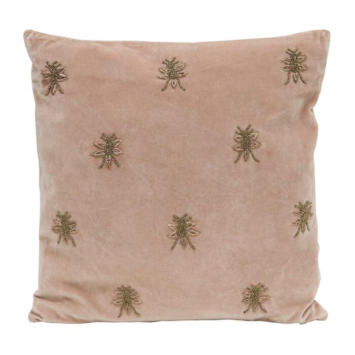 Bee Embroidered Cushion 45x45cm - Blush