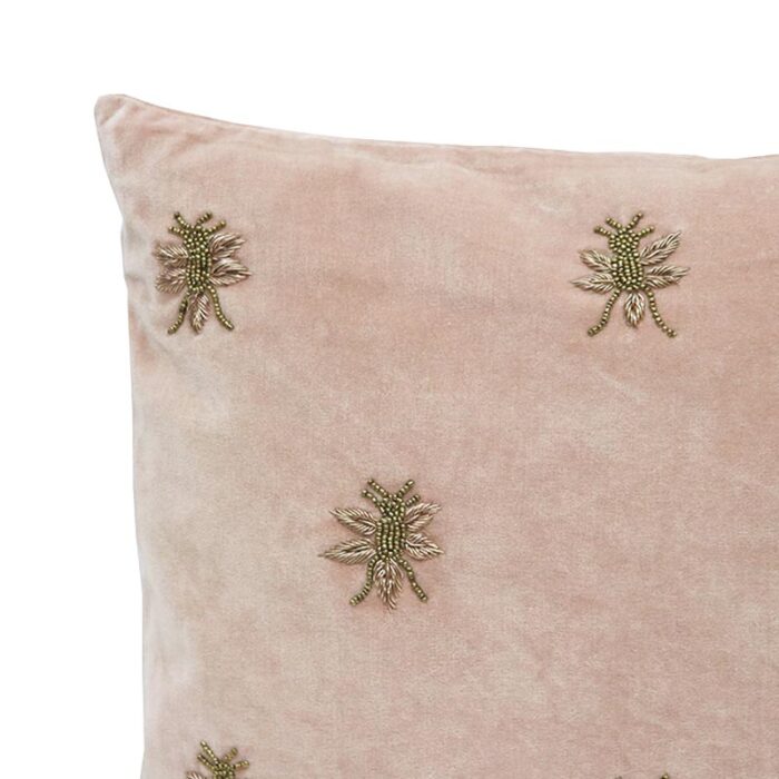 Bee Embroidered Cushion 45x45cm - Blush