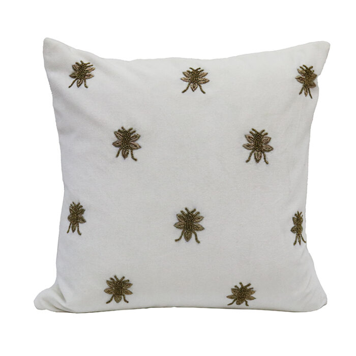 Bee Embroidered Cushion 45x45cm - Ivory
