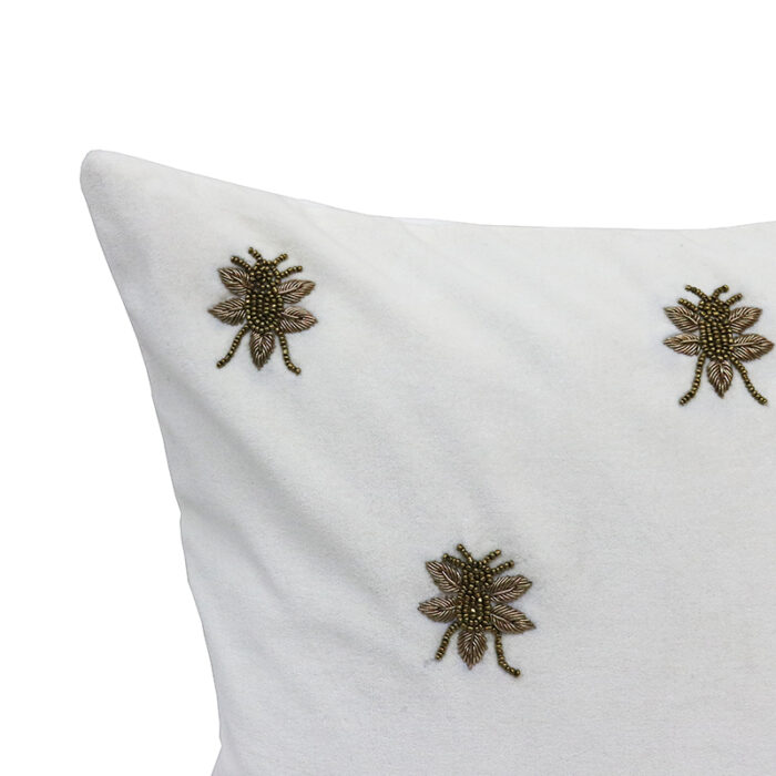 Bee Embroidered Cushion 45x45cm - Ivory