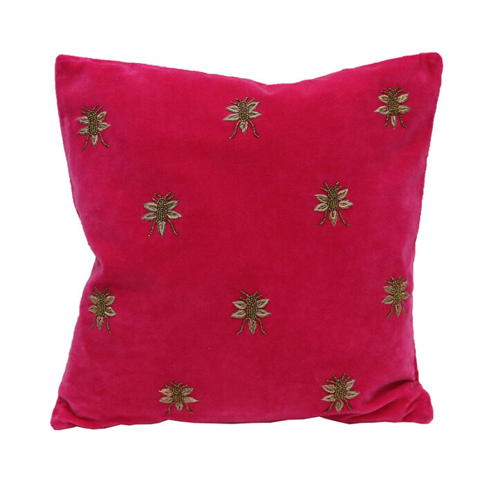 Bee Embroidered Cushion 45x45cm - Pink