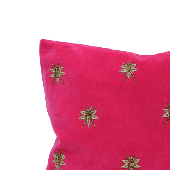 Bee Embroidered Cushion 45x45cm - Pink