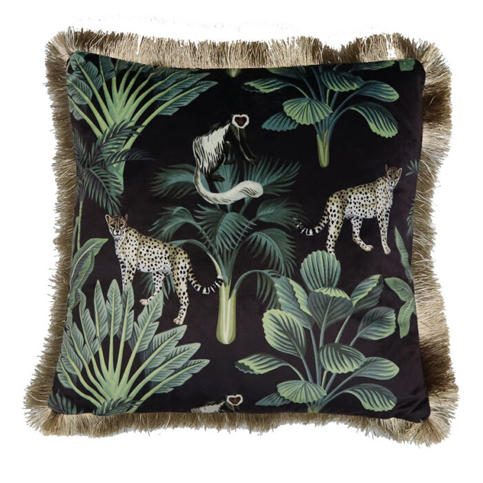 Velvet Animal Cushion 45x45cm- Jungle Cheetahs & Monkeys