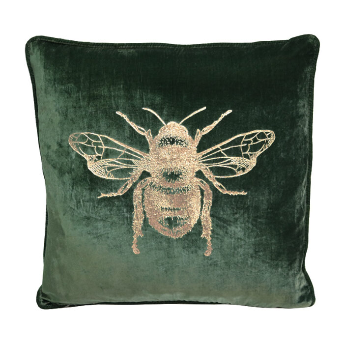 Velvet Bee Cushion - Green/Gold