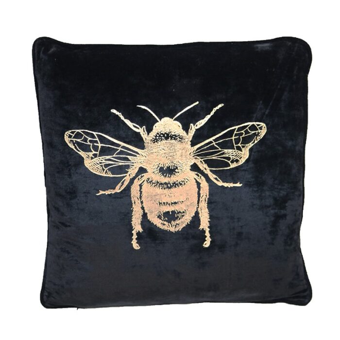 Velvet Bee Cushion - Black/Gold