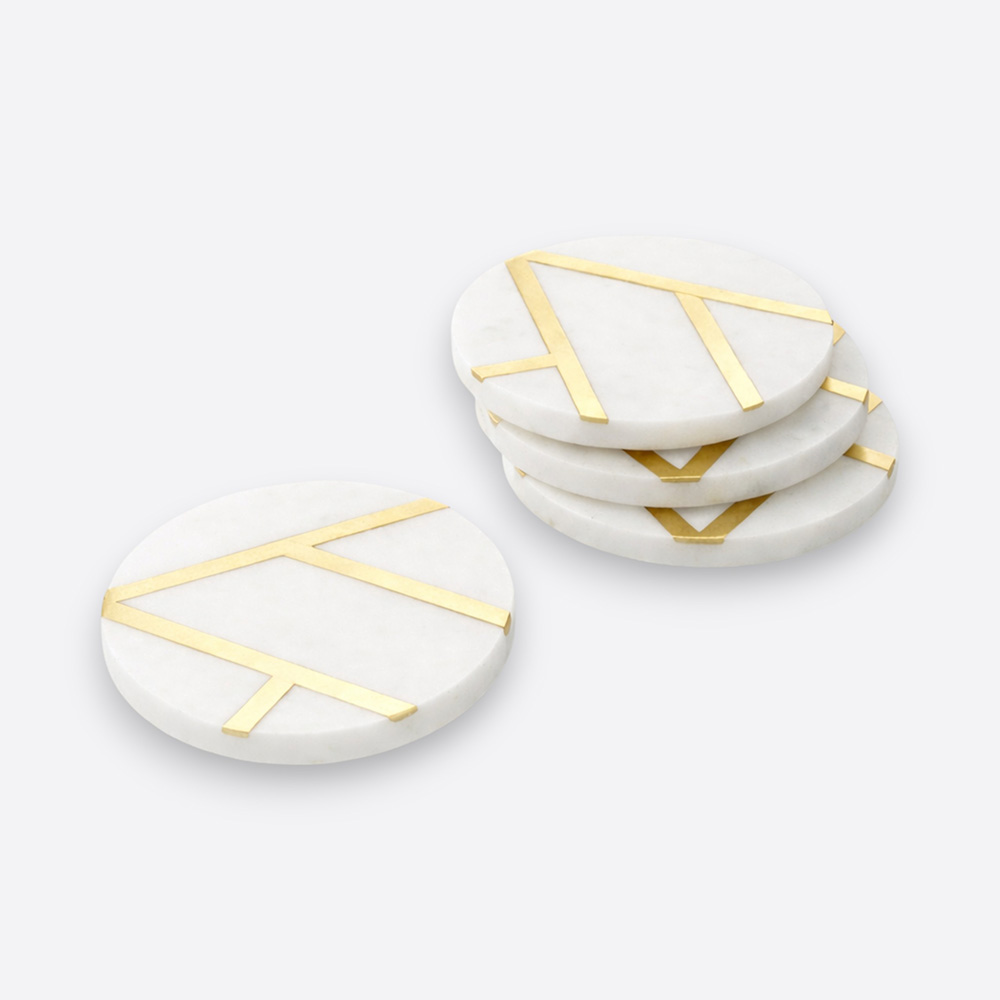Marble & Brass Inlay Coasters – Set of 4