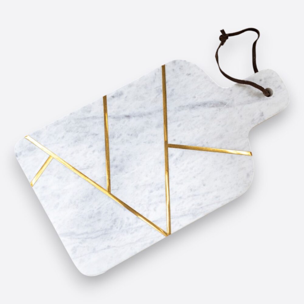 Marble & Brass Inlay Paddle Cheese Board