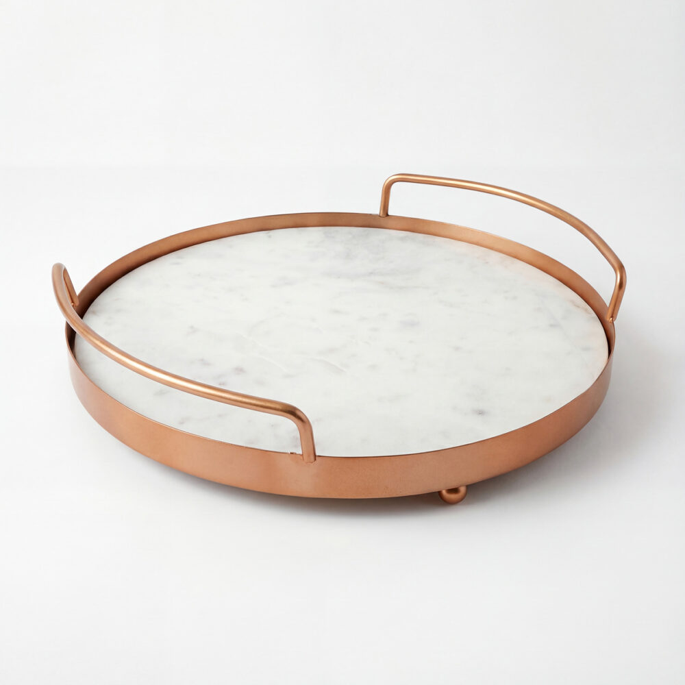 Round Copper & Marble Serving Tray