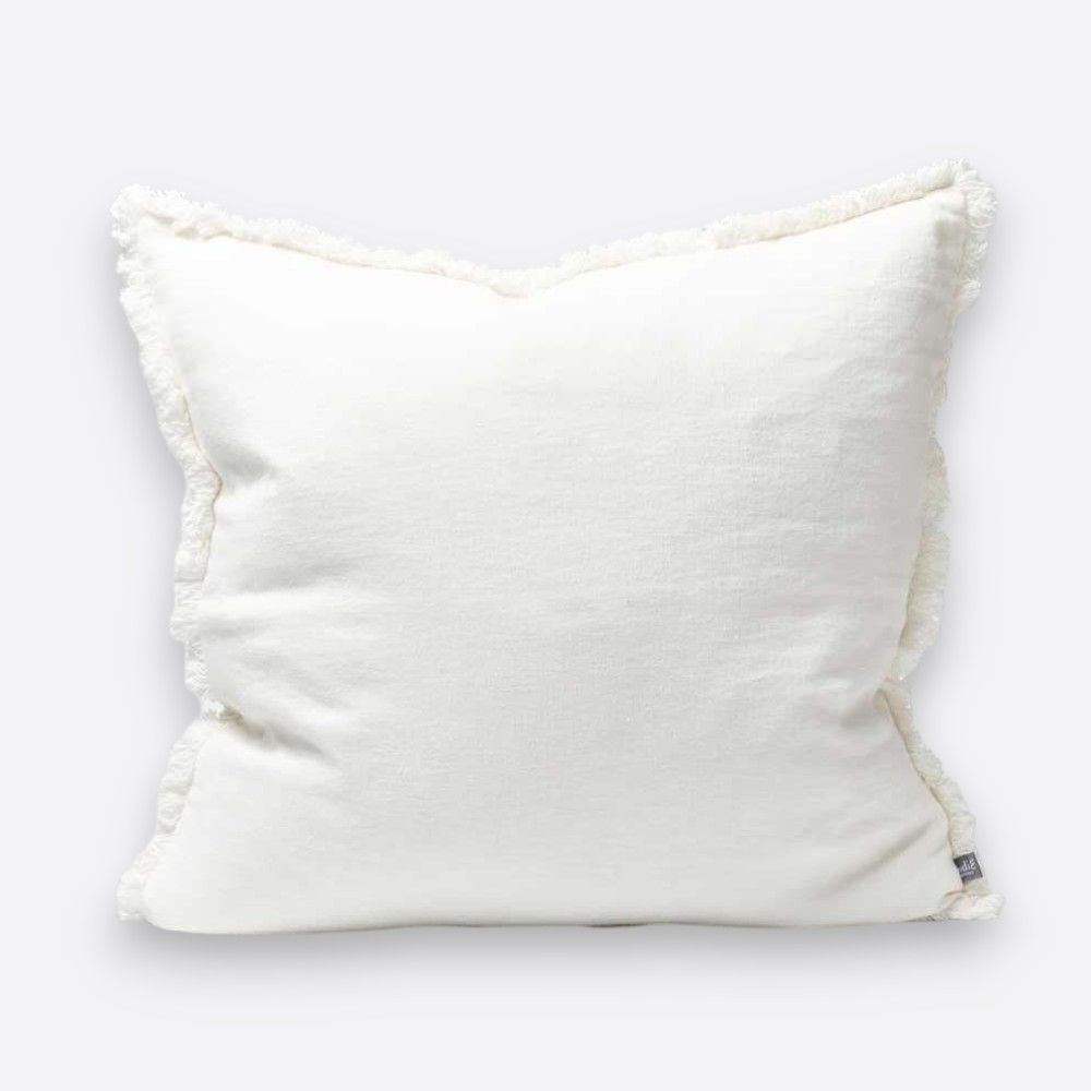 Luca Linen Cushion with Fringe – Off White